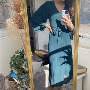 Teal Quarter-sleeve Midi Dress
